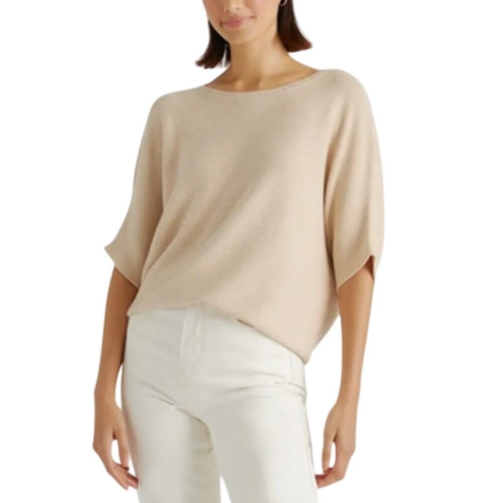 Quince Lightweight Cotton Cashmere Link Stitch Dolman Sweater Large